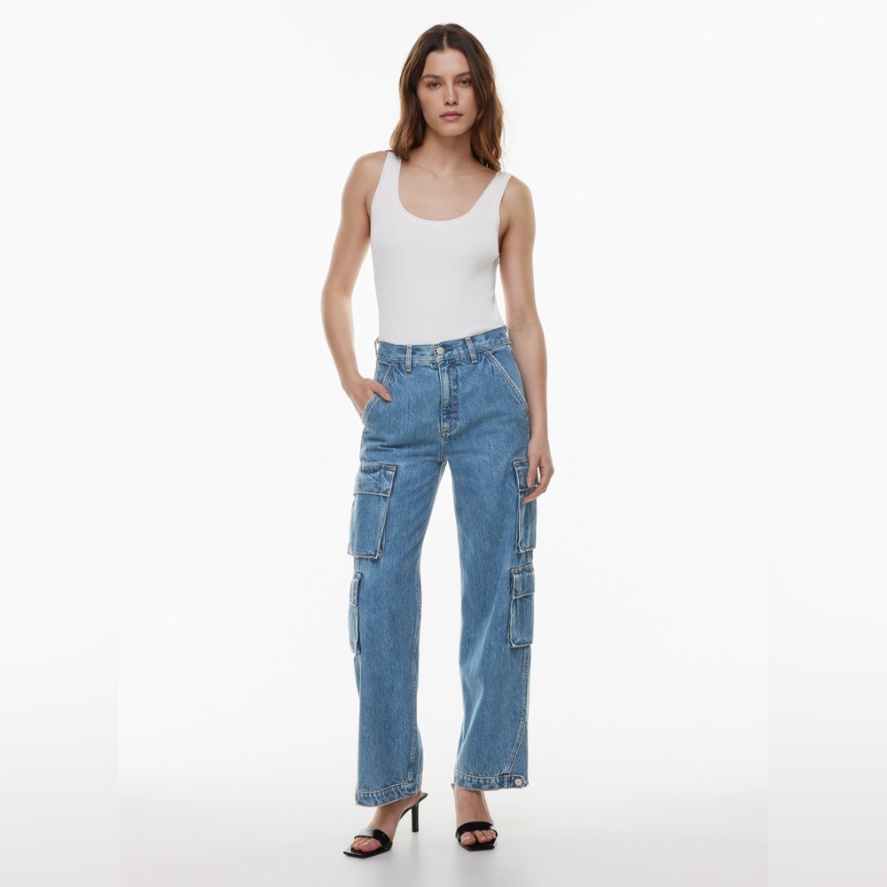 Denim Forum Light Blue Wide-Leg Cargo Jeans